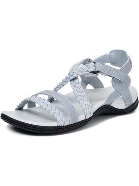Women's Grey Flat Arch Support Comfortable Solid Athletic Hiking Sandal Shoes